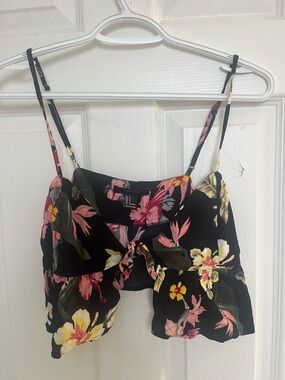 Floral Black Tie-Front Crop Top